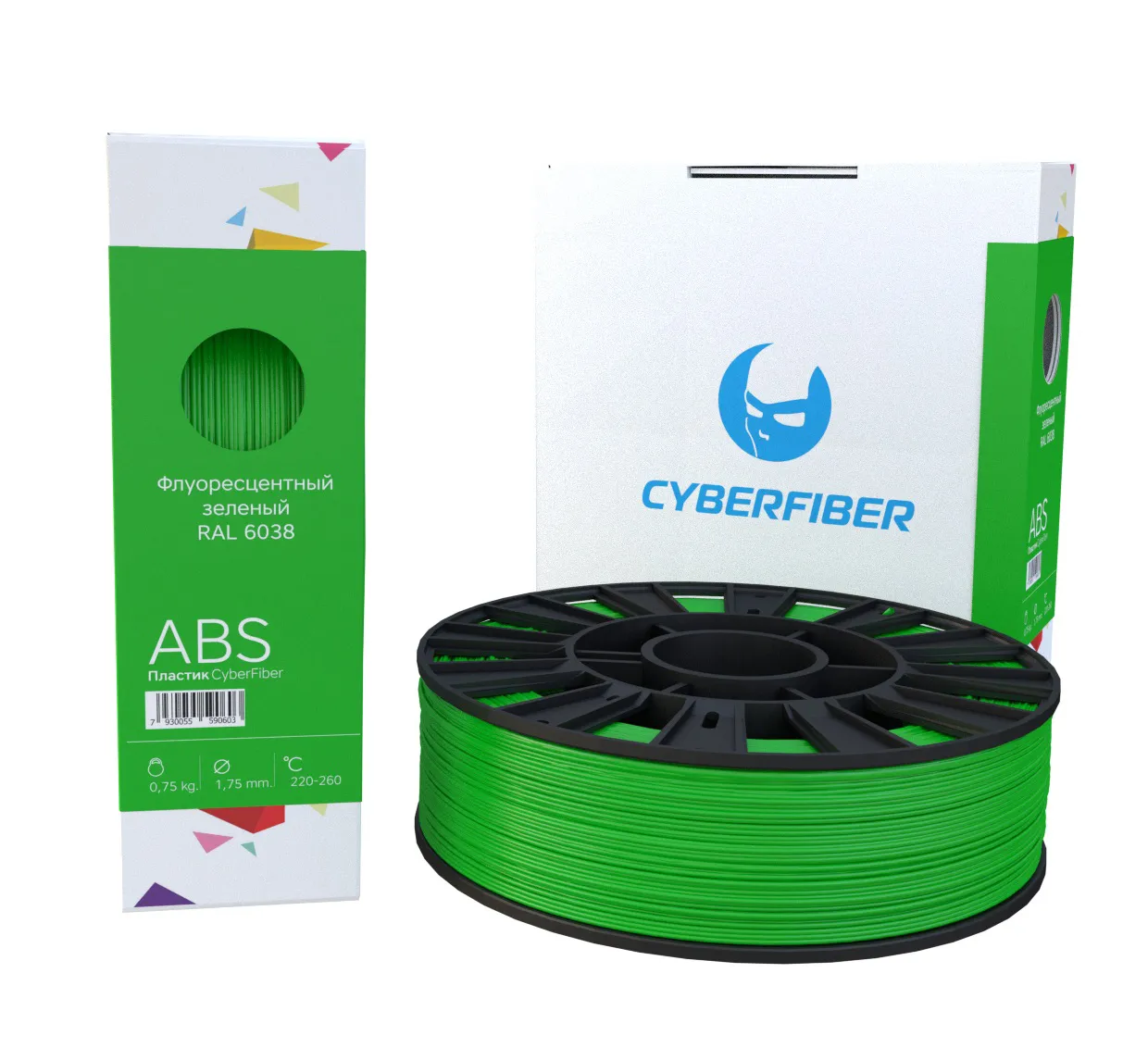 ABS пластик CyberFiber 1,75, флуоресцентный зеленый, 750 г
