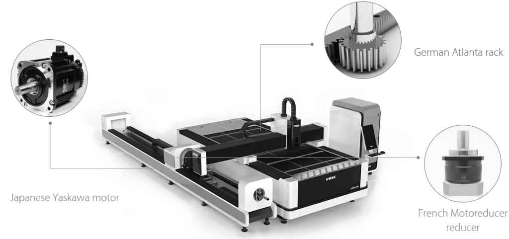 Трансмиссия — точность и надёжность. Оптоволоконный станок для лазерной резки металла G-Weike