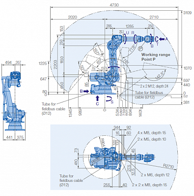 YASKAWA робот GP250 рабочая зона и габариты