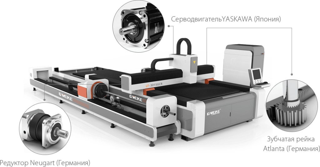 Трансмиссия — точность и надёжность. Оптоволоконный станок для лазерной резки металла G-Weike.