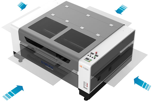 CO2 лазерный резак G-Weike - загрузка материала со всех сторон